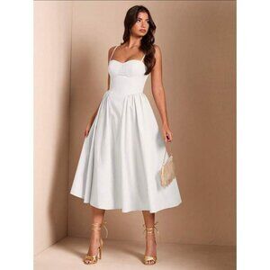 bustier sweetheart neckline cami midi dress white